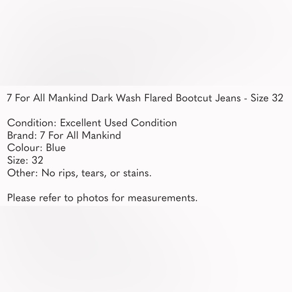 7 For All Mankind Dark Wash Flared Bootcut Jeans - Size 32 - Picture 10 of 10